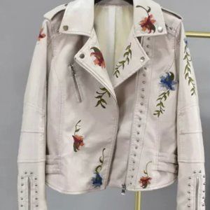 Vegan leather embroidered Motorcycle jacket